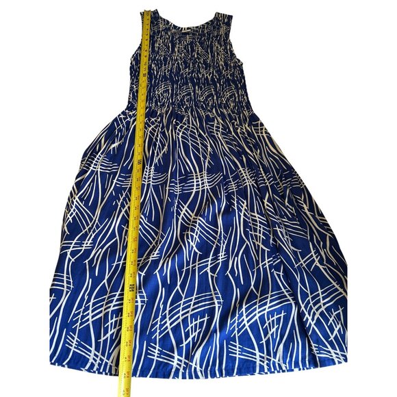 Island Planet Blue & White Sleeveless Midi Dress Womens Beachwear Vacay - Picture 7 of 7